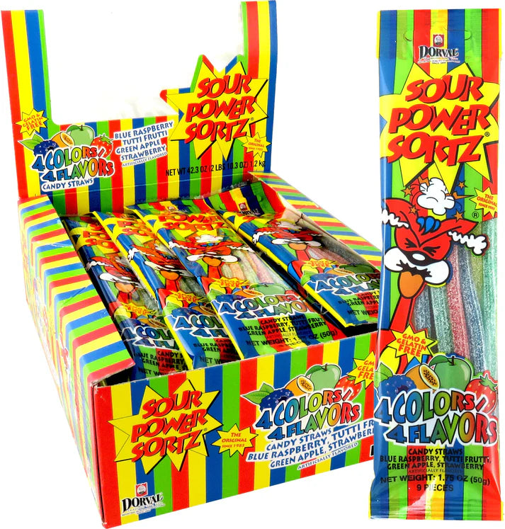 Dorval Sour Power Sortz Assorted Sour Straws 24ct