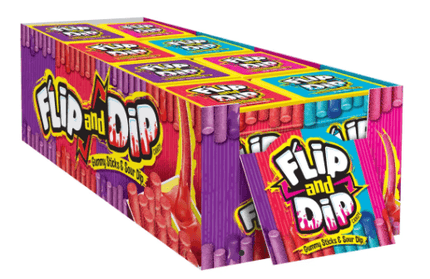 Foreign 34780 Flip and Dip Gummy Sticks Sour Dip 8ct - Royal Wholesale