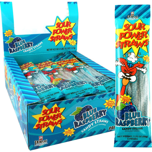 Dorval Sour Power Blue Raspberry Sour Straws 24ct