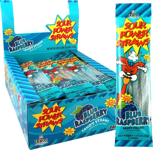 Dorval Sour Power Blue Raspberry Sour Straws 24ct