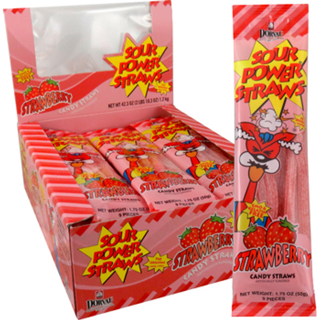 Dorval Sour Power Strawberry Sour Straws 24ct