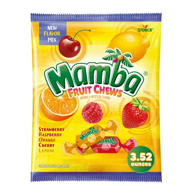 Mamba Fruit Chews 3.52oz Peg Bag 12ct