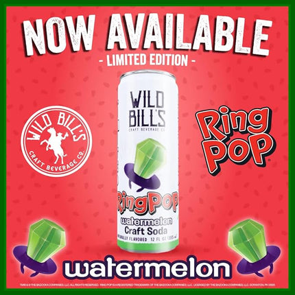 Wild Bill's Watermelon Ring Pop Soda 12oz Cans 12ct Case