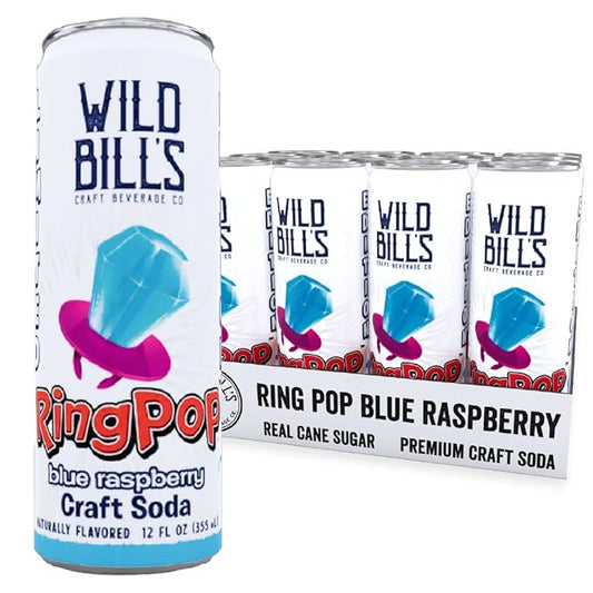 Wild Bill's Blue Raspberry Ring Pop Soda 12oz Cans 12ct Case
