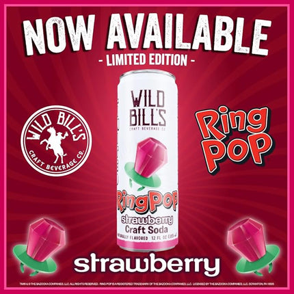 Wild Bill's Strawberry Ring Pop Soda 12oz Cans 12ct Case