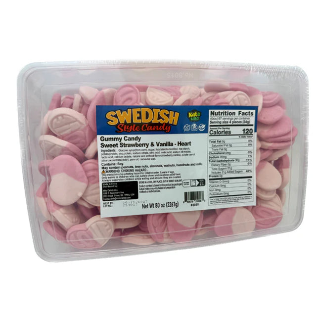 Swedish Style Sweet Strawberry Vanilla Hearts 5lb tub