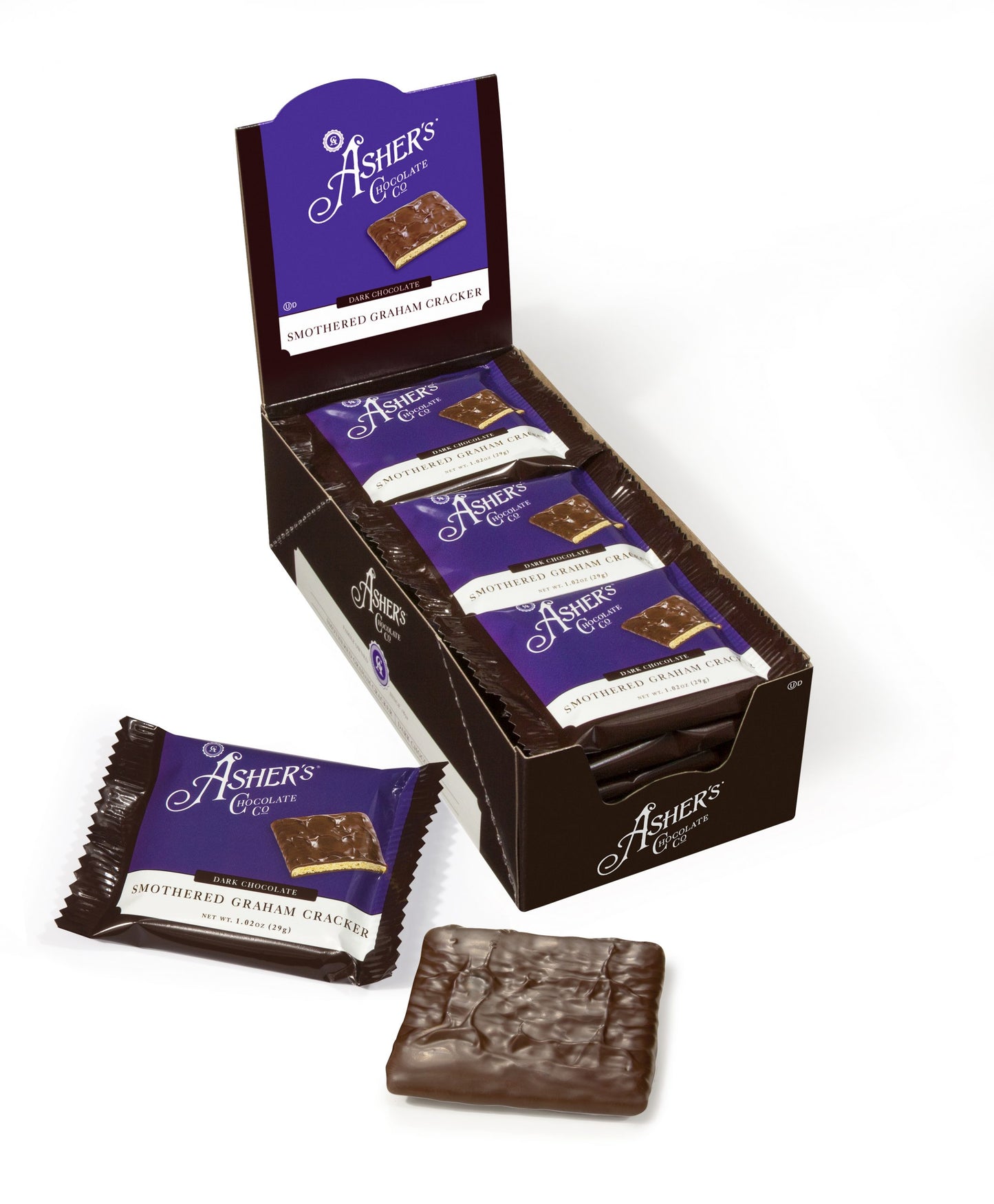 Asher Dark Grahams Grackers 1.02oz 18pcs Caddy