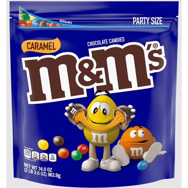 M&M'S, Caramel Chocolate Candy, Party Size Bag 38 Oz, Packaged Candy