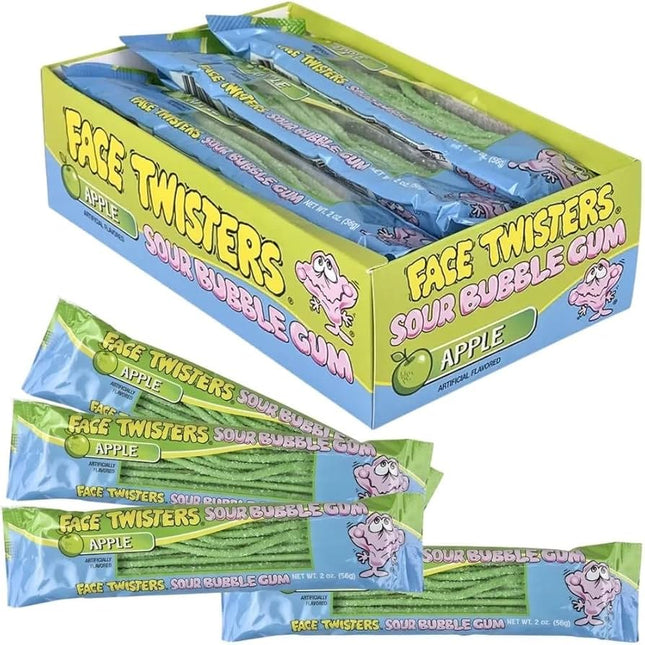 Face Twisters Apple Sour Bubble Gum Straws 12ct