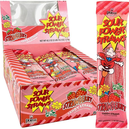 Dorval Sour Power Strawberry Sour Straws 24ct