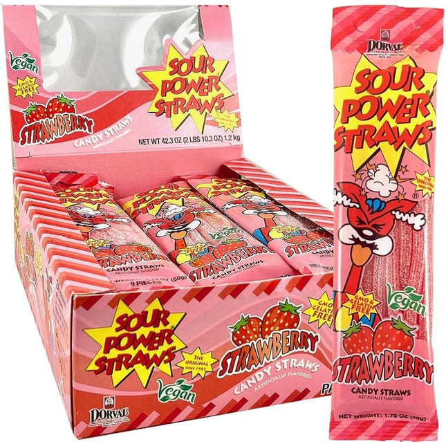 Dorval Sour Power Strawberry Sour Straws 24ct