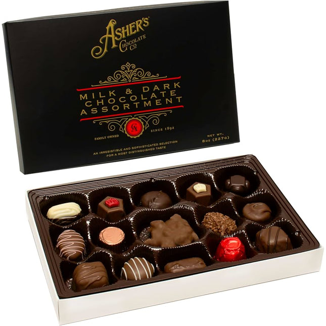Asher 8oz Gourmet Milk And Dark Assorted Box Chocolate 12ct