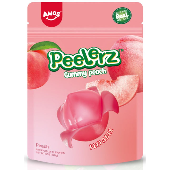 Amos Peach Gummy Peelerz 6oz 12ct Case