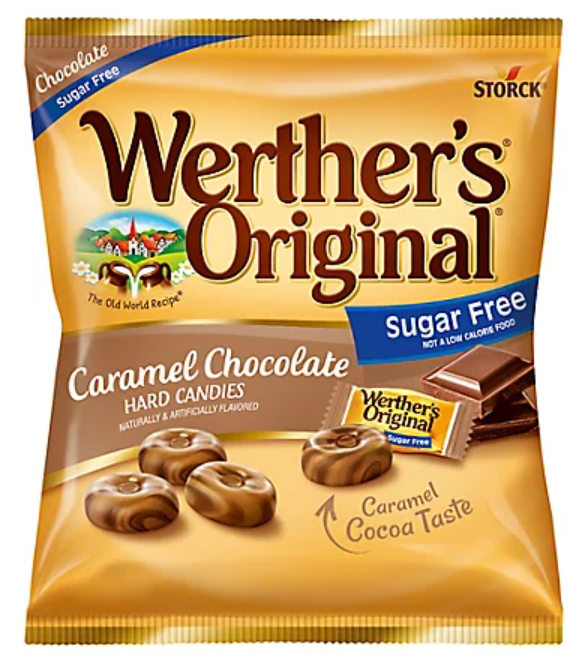 Werther's Sugar Free Chocolate Hard Peg Beg 2.35oz 12ct