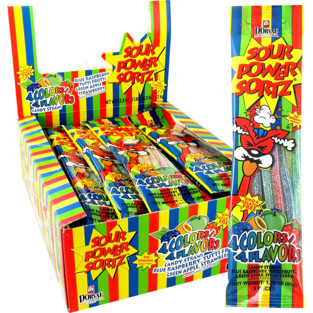 Dorval Sour Power Sortz Assorted Sour Straws 24ct