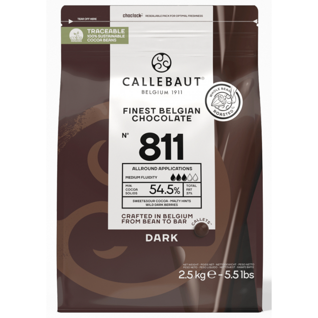 Barry Callebaut 811 Dark Chocolate Callets 44lb Case