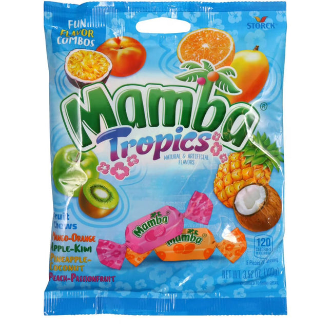 Mamba Tropics Fruit Chews 3.52oz Peg Bag 12ct