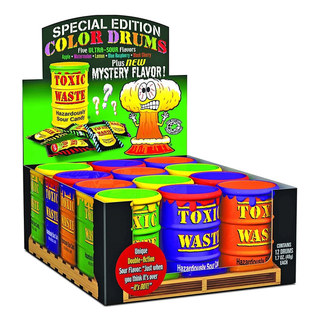 Toxic Waste Special Edition Color Drums Assorted Super Sour Candy 1.7 Oz 12ct