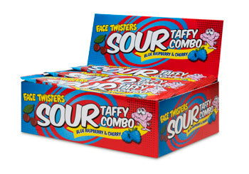 Face Twisters 51000 Blue Rasp/Cherry Sour Taffy Combo 24ct