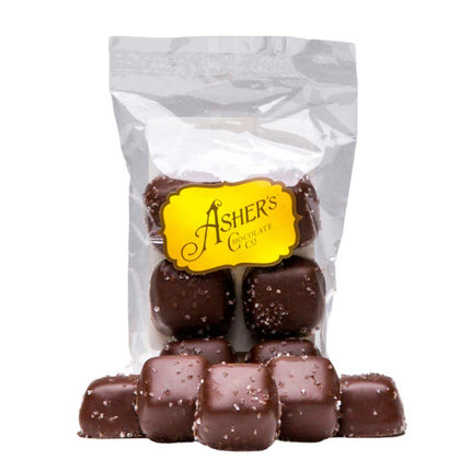Special Order 1 week Asher Dark Vanilla Caramels with Sea Salt 4oz Cello Bags 12ct