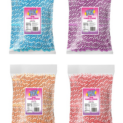 World Silly Stix Sour Powder Candy Paper Straws 4/2.5lb case