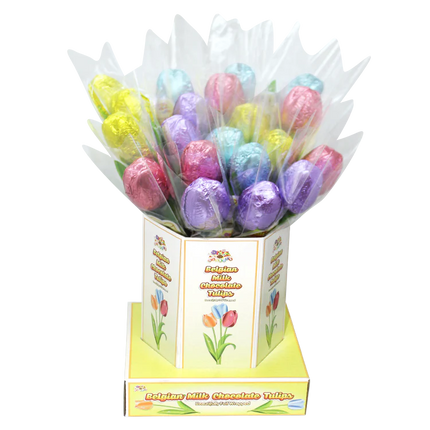 Alberts Easter Belgian Milk Choc Tulips in Vase .53oz 20ct