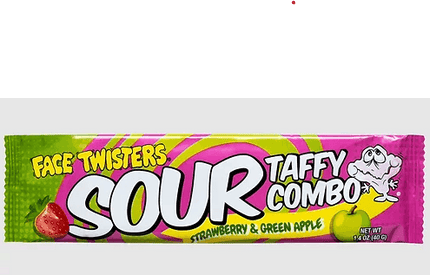 Schuster Face Twisters Strawberry Green Apple Sour Taffy Combo 24ct - Royal Wholesale